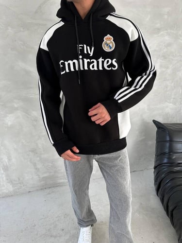 هودي ريال مدريد الأسود الكلاسيكي الشتوي إصدار المل...