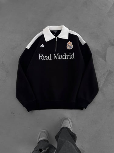 سويتر ريال مدريد الأسود بياقة بيضاء كلاسيكي شتوي |...