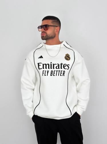 سويتر ريال مدريد الأبيض الكلاسيكي بخامة فاخرة | لو...