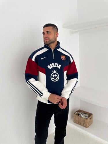 سويتر برشلونة الكلاسيكي بسحاب نصفي شتوي فاخر | لور...