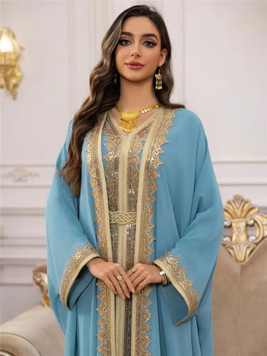 فستان شيفون تطريز ذهبي