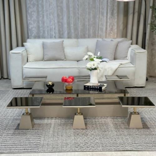 طقم طاولات سطح مراية ارضي مع 6 خدمة