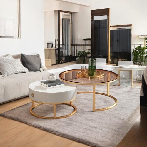 طقم طاولتين متداخلة سيراميك حديد ذهبي مطفي