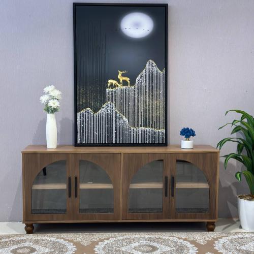 دولاب خشب بني مع ابواب زجاج متعدد الاستخدام