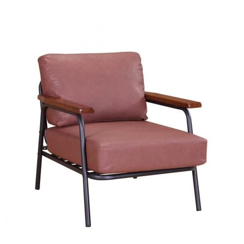 كرسي حديد بيدين مع جلد بني