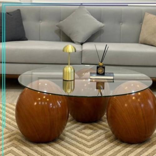 طاولة ضيافة شكل كور رخام ناعم بلون بني