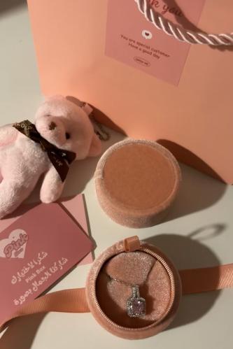 Pink Box necklace with bow