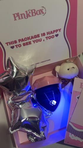 Stainless steel heart necklace, pink illuminated box, new
