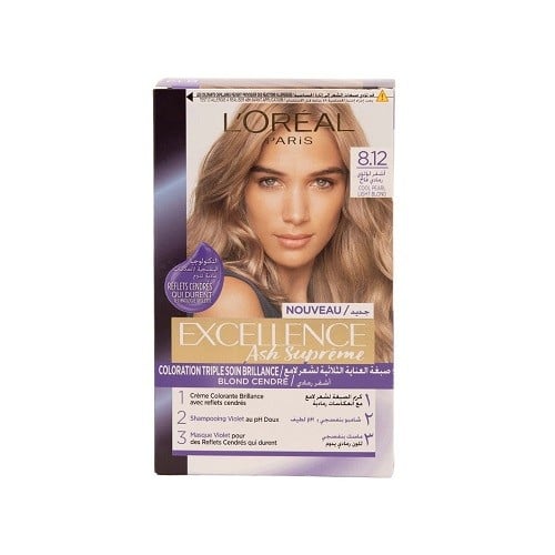 لوريال صبغة شعر اكسلنس 8.12 أشقر لؤلؤي رمادي فاتح