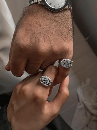 خاتم ملكي مقبض فضه عيار 925 - ابيض معرق