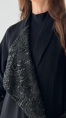 Black special occasion abaya, semi-wide, Az-0068
