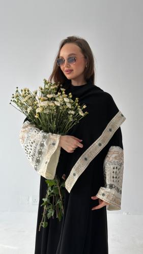 Luxury white Abaya with Embroidered Cuffs | AZ-0056