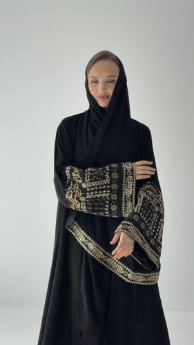 Luxury Black Abaya with Embroidered Cuffs | AZ-0055