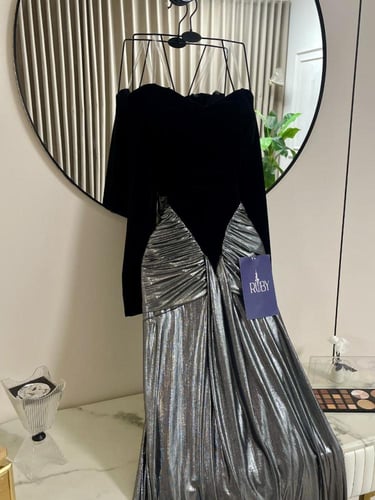 فستان سهره فضي واسود