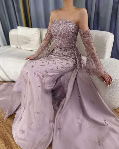 فستان سهره لحمي مطرز