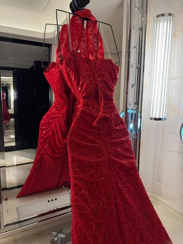 فستان سهره اخضر مطرز