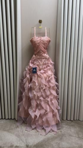 فستان سهره وردي فاتح