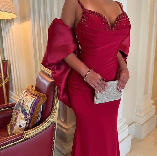 فستان سهره خمري داكن