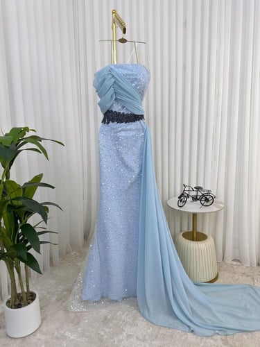 فستان سماوي تظريز