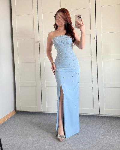 فستاان ناعم لونين سماوي ووردي