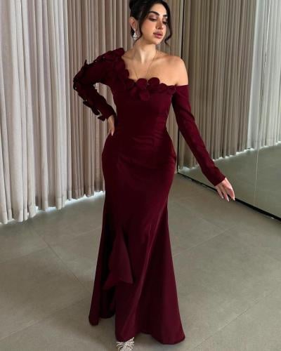 فستان ناعم خمري