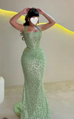 فستان سهره اخضر مطرز