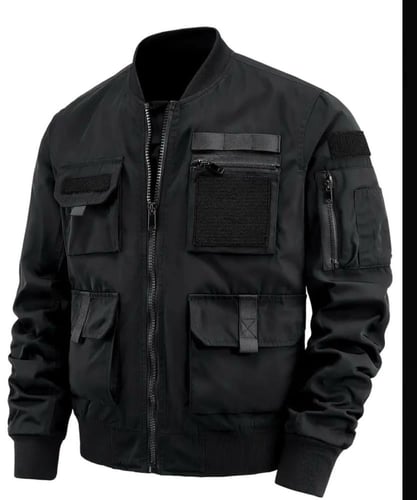 جاكيت بومـبر بتصميم تكتيكي عسكري لون اسـود