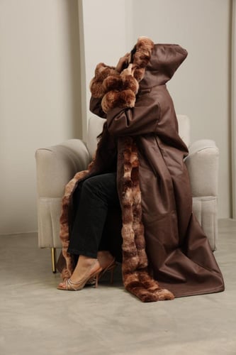 فروة نسائي | جلد | فرو الأرنب | بني