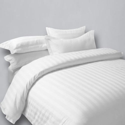 مفرش فندقي أبيض مخطط مزدوج( 4 قطع)