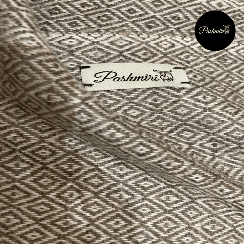 شال كشميري أصلي معينات صغيرة خاكي مع سكري فائق الن...