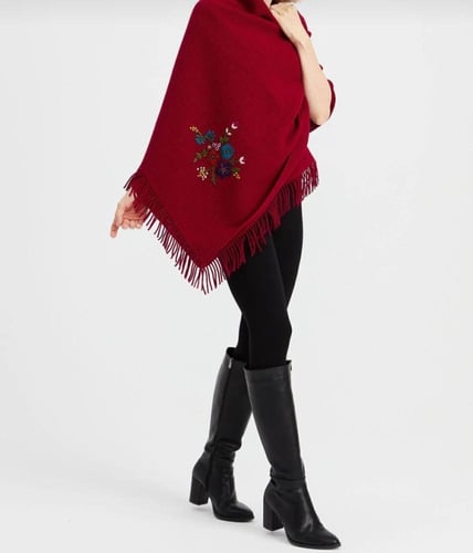 شال أحمر عقيقي صوف كشميري مع صوف تركي تطريز يدوي 7...