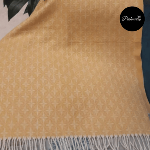 شال كشميري أصلي طبعات سكري على أرضية أصفر فاتح فائ...