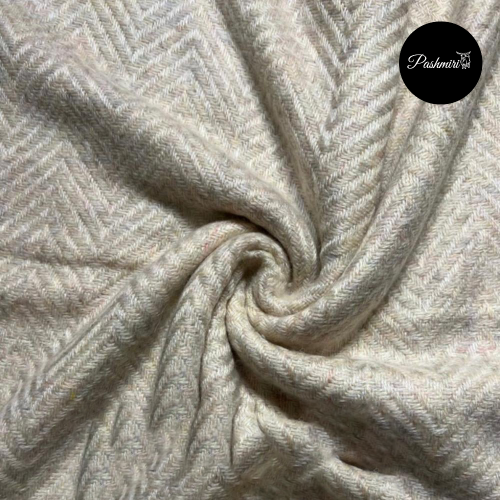 شال كشميري أصلي خيوط متعرجة سكري مع بيج فاتح فائق...