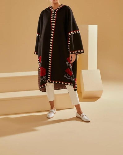 معطف نسائي تريكو جاكارد مزخرف من خيوط الأكريليك عا...