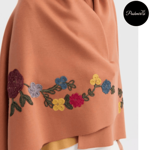 شال مشمشي دافئ صوف كشميري مع صوف تركي مطرز 90×180...