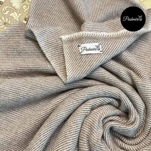 شال كشميري أصلي تطريز خطوط ناعمة سكري مع بني فاتح...