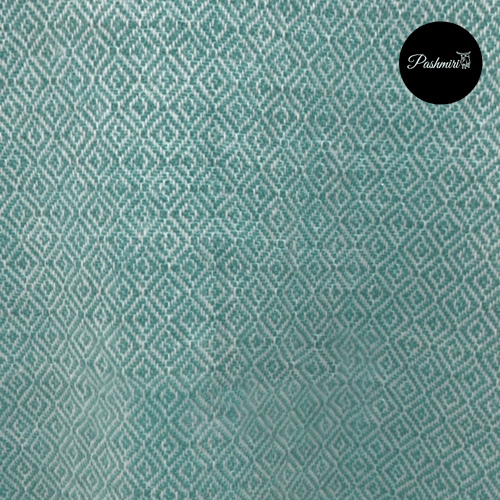 شال كشميري أصلي مربعات بيضاء صغيرة على أرضية فيروز...