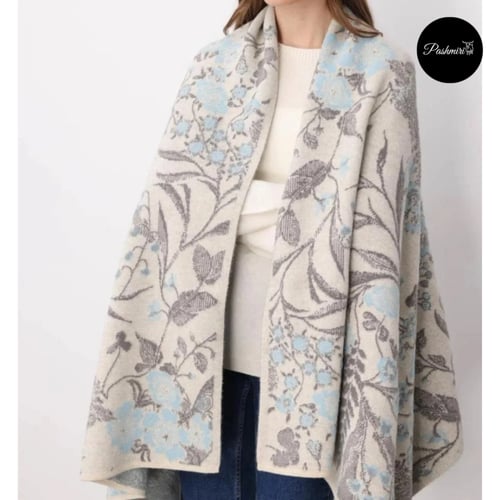 شال فرو أرنب طبيعي مع صوف كشمير ي أرضية بيج فاتح م...