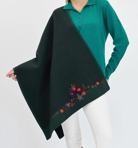 شال أخضر زيتي صوف كشميري مع صوف تركي تطريز يدوي 72...