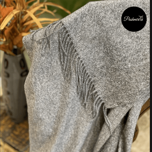 شال كشميري أصلي رصاصي غامق فائق النعومة صنع يدوي ر...