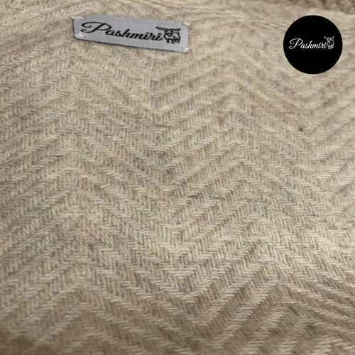 شال كشميري أصلي خيوط متعرجة سكري مع بيج فاتح فائق...