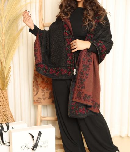 شال فرو أرنب معالج مع صوف كشميري وتركي أرضية سوداء...