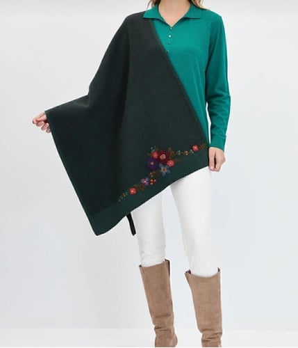 شال أخضر زيتي صوف كشميري مع صوف تركي تطريز يدوي 72...