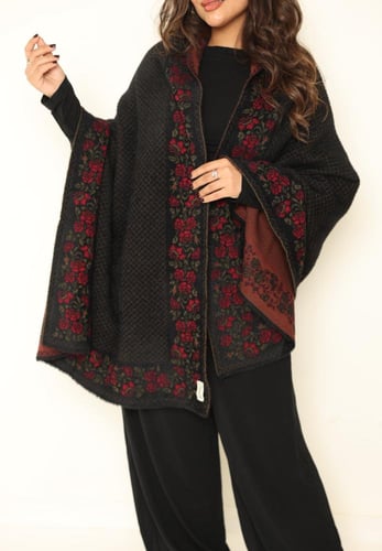 شال فرو أرنب معالج مع صوف كشميري وتركي أرضية سوداء...