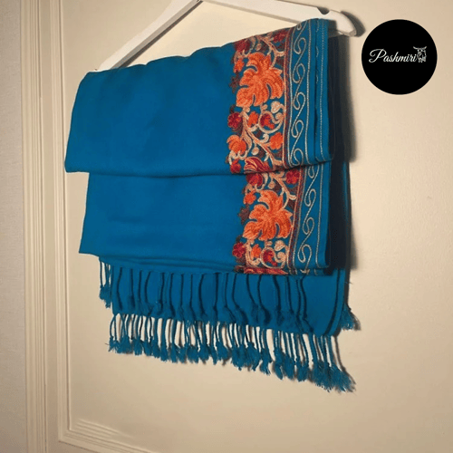 شال كشميري مطرز أرضية تركواز/ نسائي