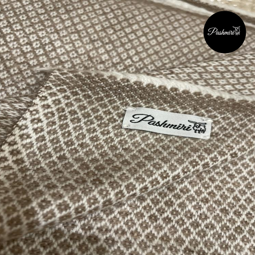 شال كشميري أصلي تطريز معينات صغيرة عسلي مع سكري فا...