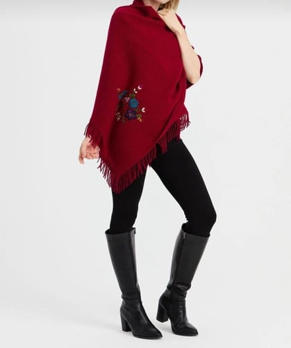 شال أحمر عقيقي صوف كشميري مع صوف تركي تطريز يدوي 7...