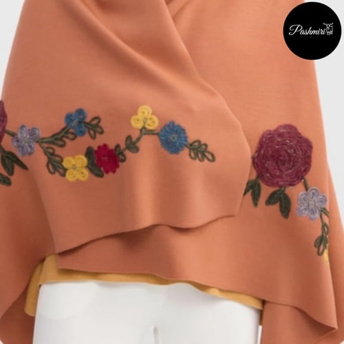 شال مشمشي دافئ صوف كشميري مع صوف تركي مطرز 90×180...