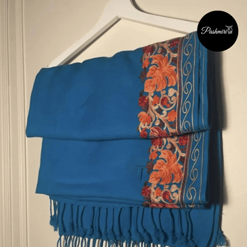شال كشميري مطرز أرضية تركواز/ نسائي