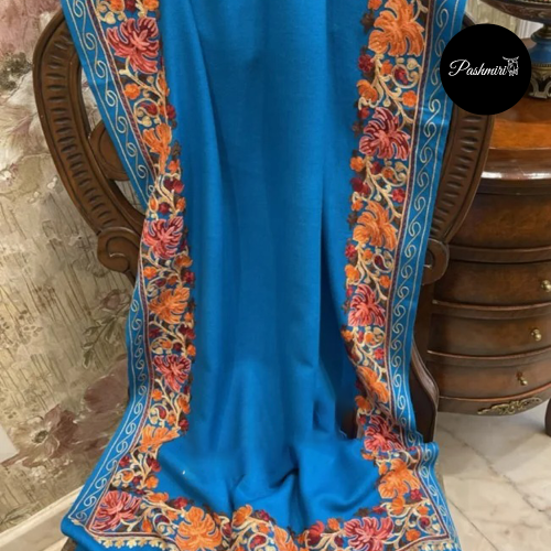 شال كشميري مطرز أرضية تركواز/ نسائي